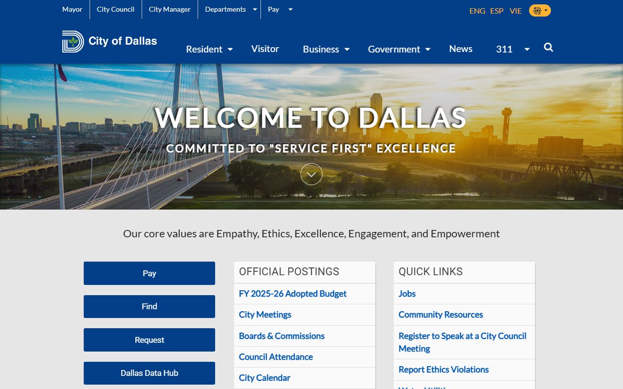 City of Dallas official website for warrant records