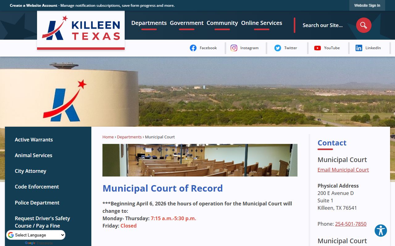 Killeen Municipal Court warrant and citation search page