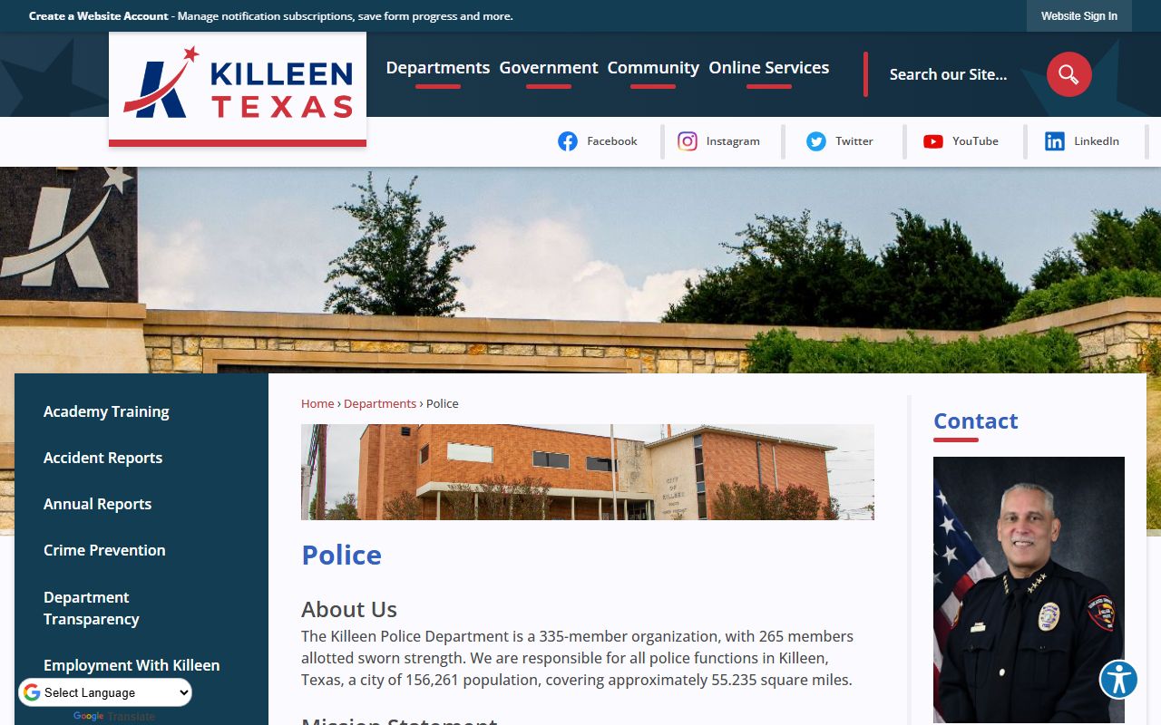 Killeen Police Department records division page