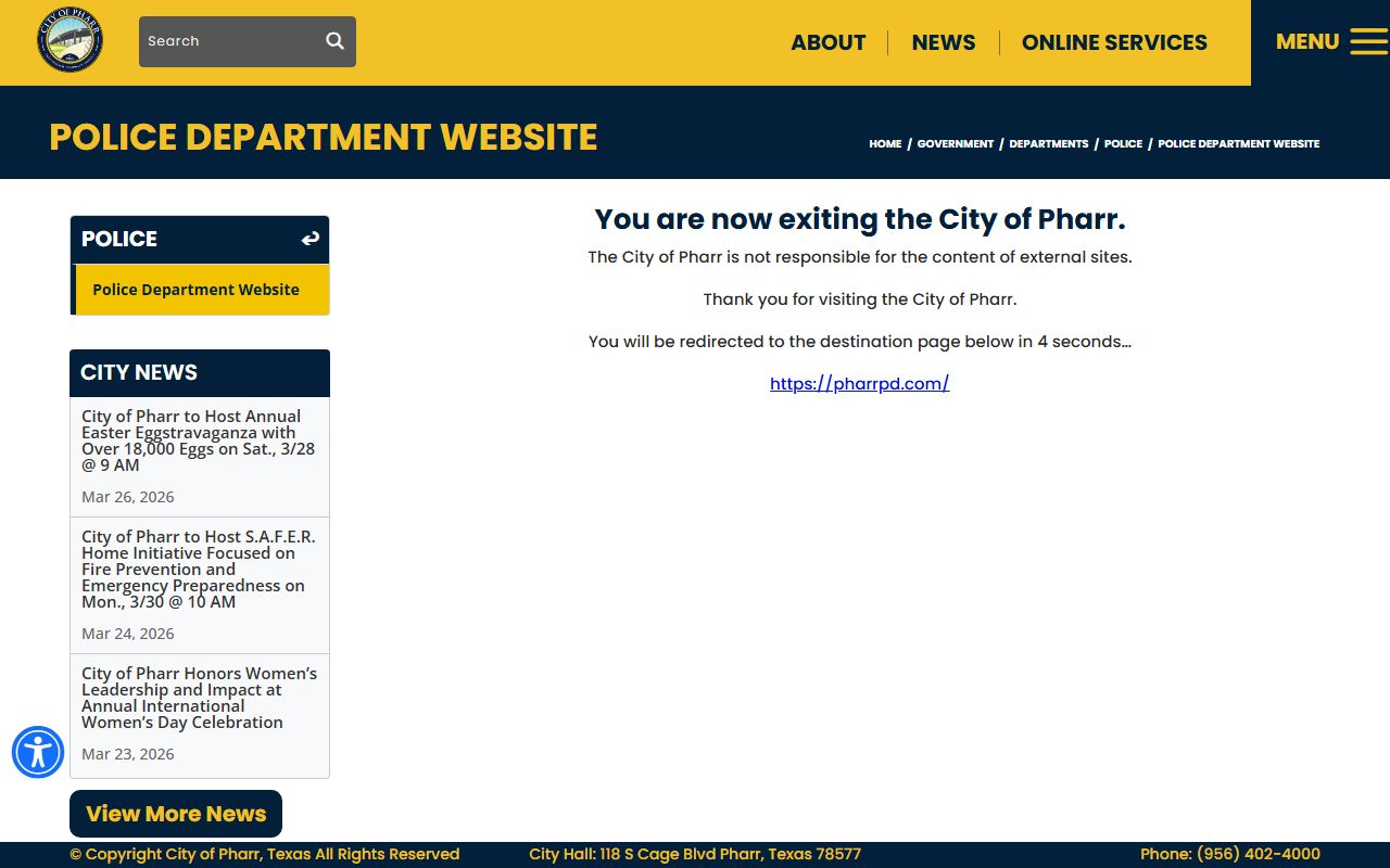 Pharr Police Department records division for warrant records