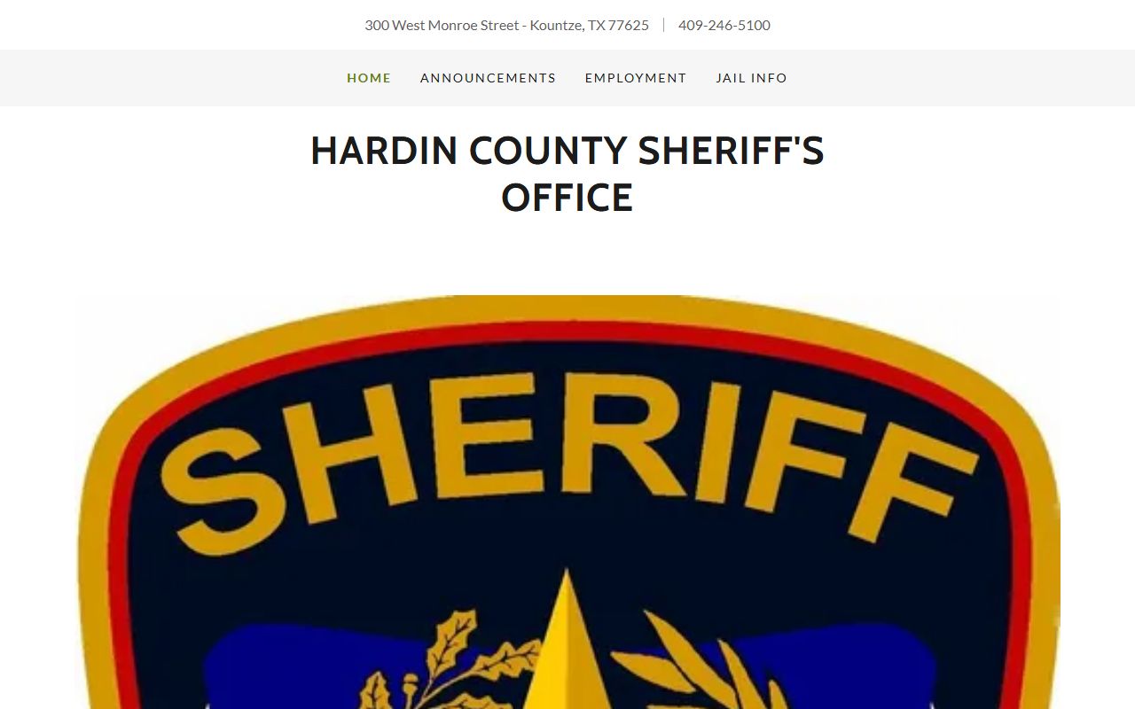 Hardin County Sheriff's Office website for warrant records