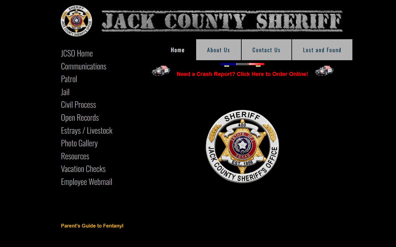 Jack County Sheriff's Office website for warrant records
