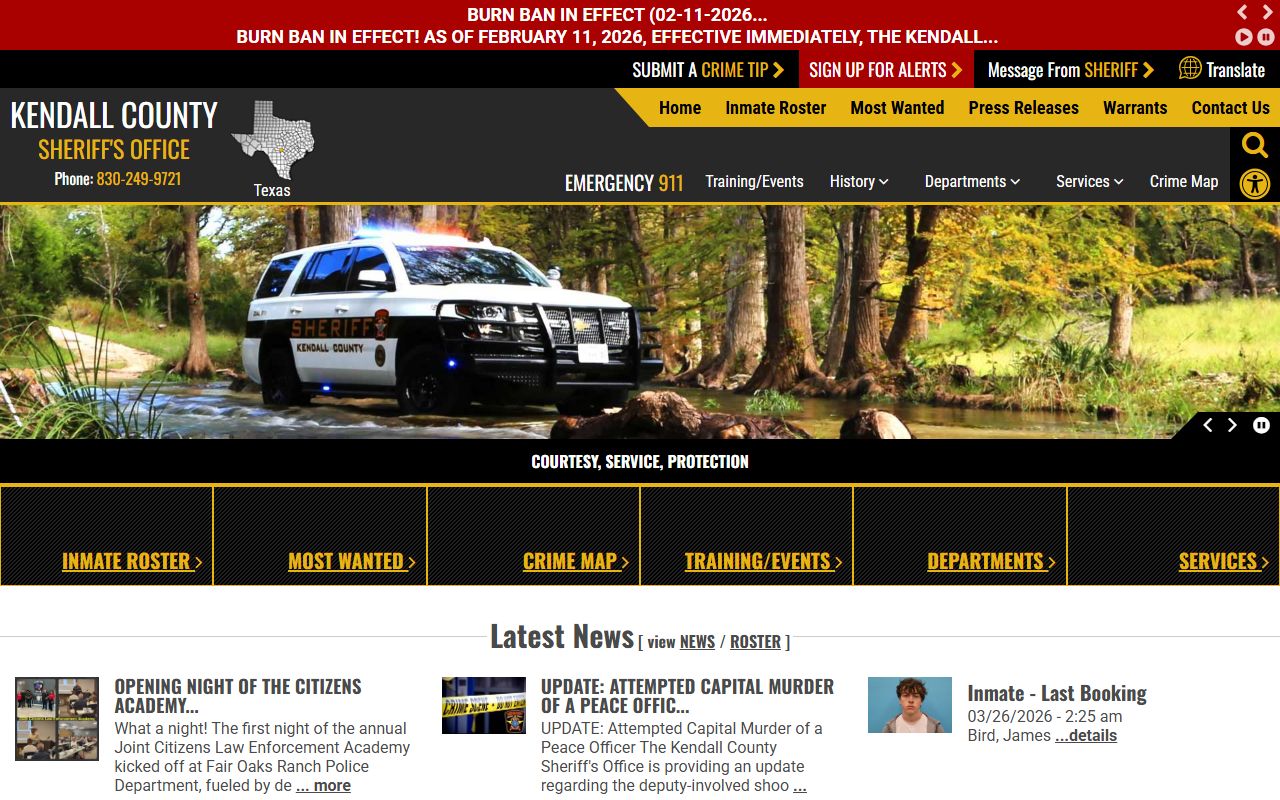Kendall County Sheriff's Office website for warrant records