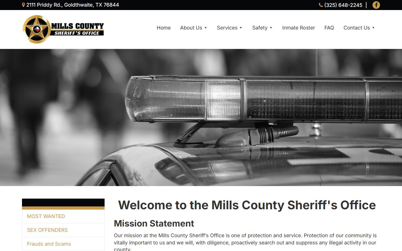 Mills County Sheriff's Office website for warrant records