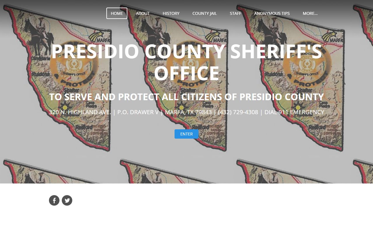 Presidio County Sheriff's Office website for warrant records