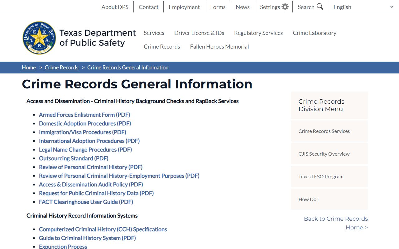 DPS Crime Records Division warrant records search information