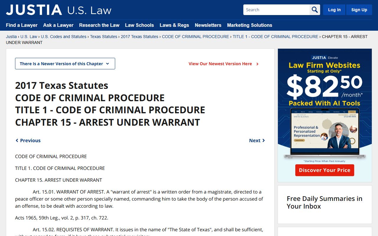 Code of Criminal Procedure Chapter 15 arrest under warrant