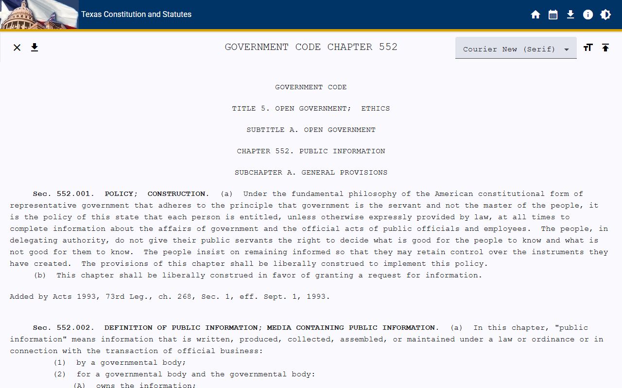 Texas Government Code Chapter 552 public information act
