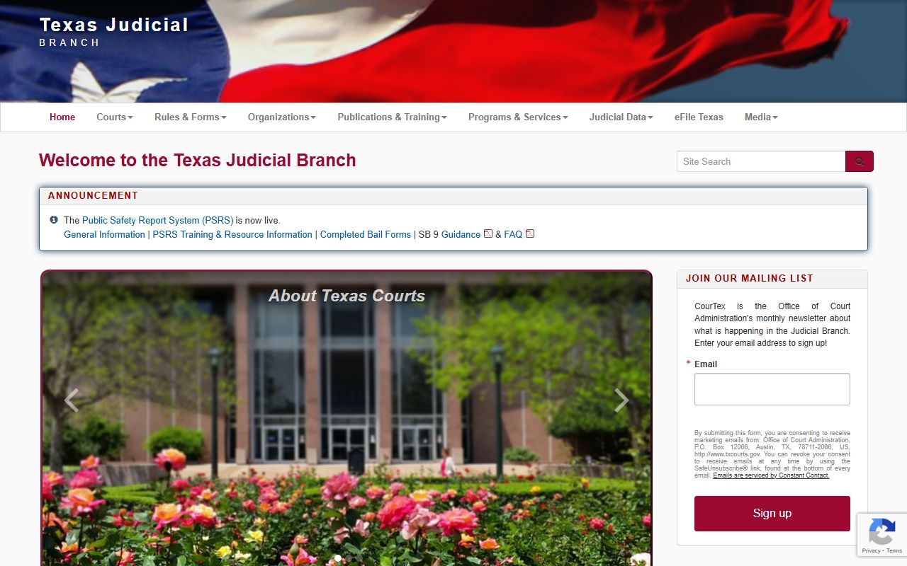 Texas Judicial Branch court system and warrant records access