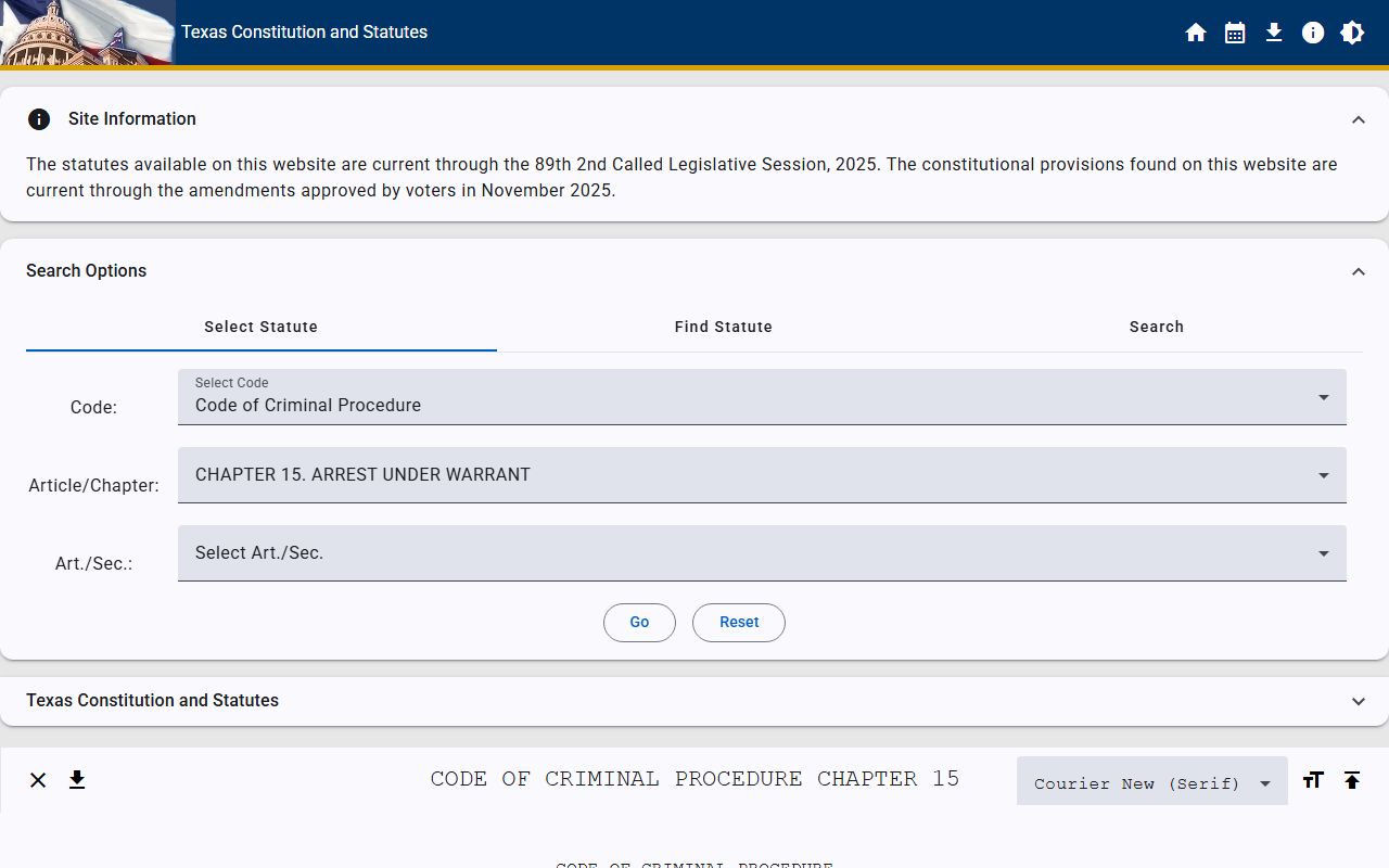 Texas Code of Criminal Procedure Chapter 15 warrant statutes